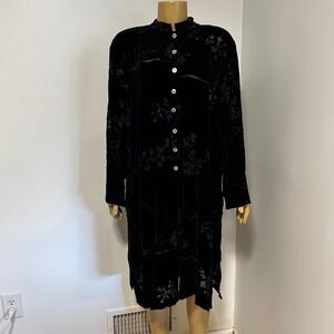 Chicos Design Black Silk Blend Burnout Velvet Floral Duster Cardigan Jacket Sz 3
